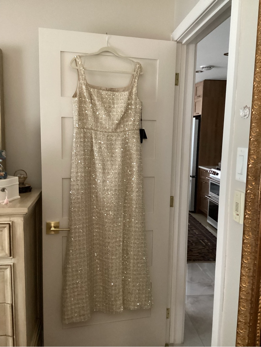 Adrianna Papell Gold Sequin Evening Dress